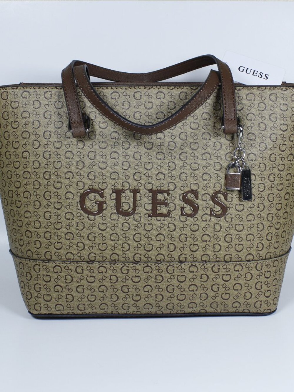 Original GUESS Tote Bag‎ – Beige and Brown Monogram Logo – New with Tags